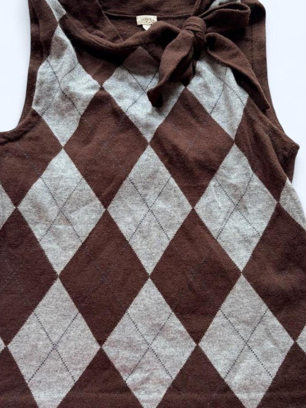 Vintage Y2K J.Crew Brown Argyle Bow Sweater Vest S